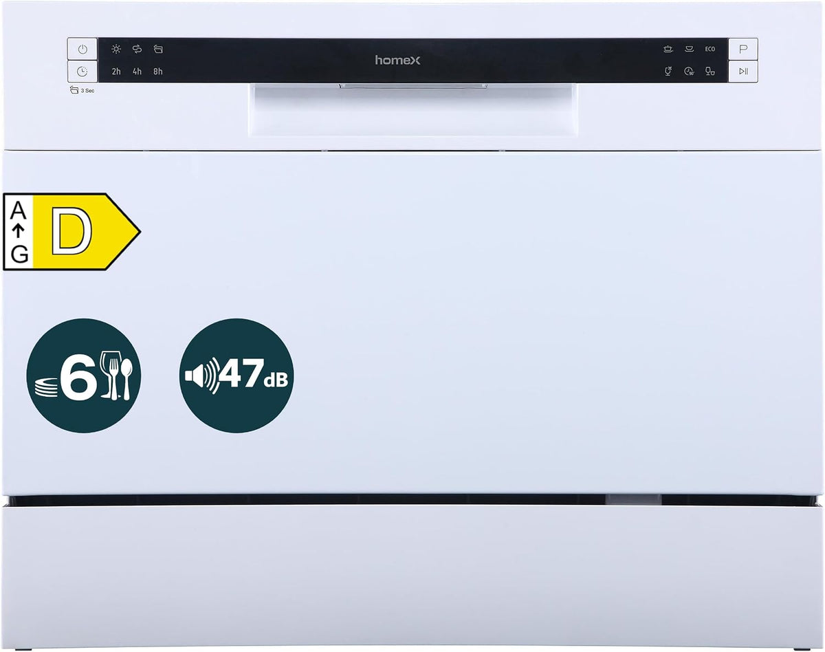 Tischgeschirrspüler, Weiß, homeX GST6AD-W Mini Geschirrspüler für 6 Maßgedecke