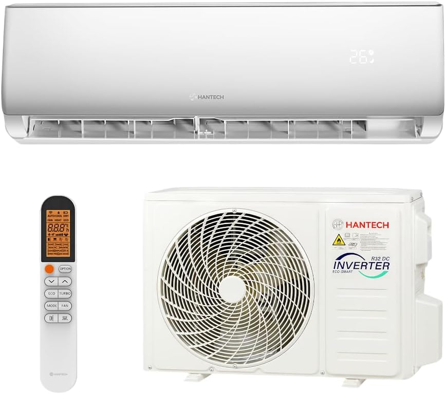 HANTECH Split-Klimaanlage, 2,6 kW, 30m, Weiß, Split Klimaanlage 9000 BTU Inverter Set - Klimagerät mit, Modell Elegant (bis ²)