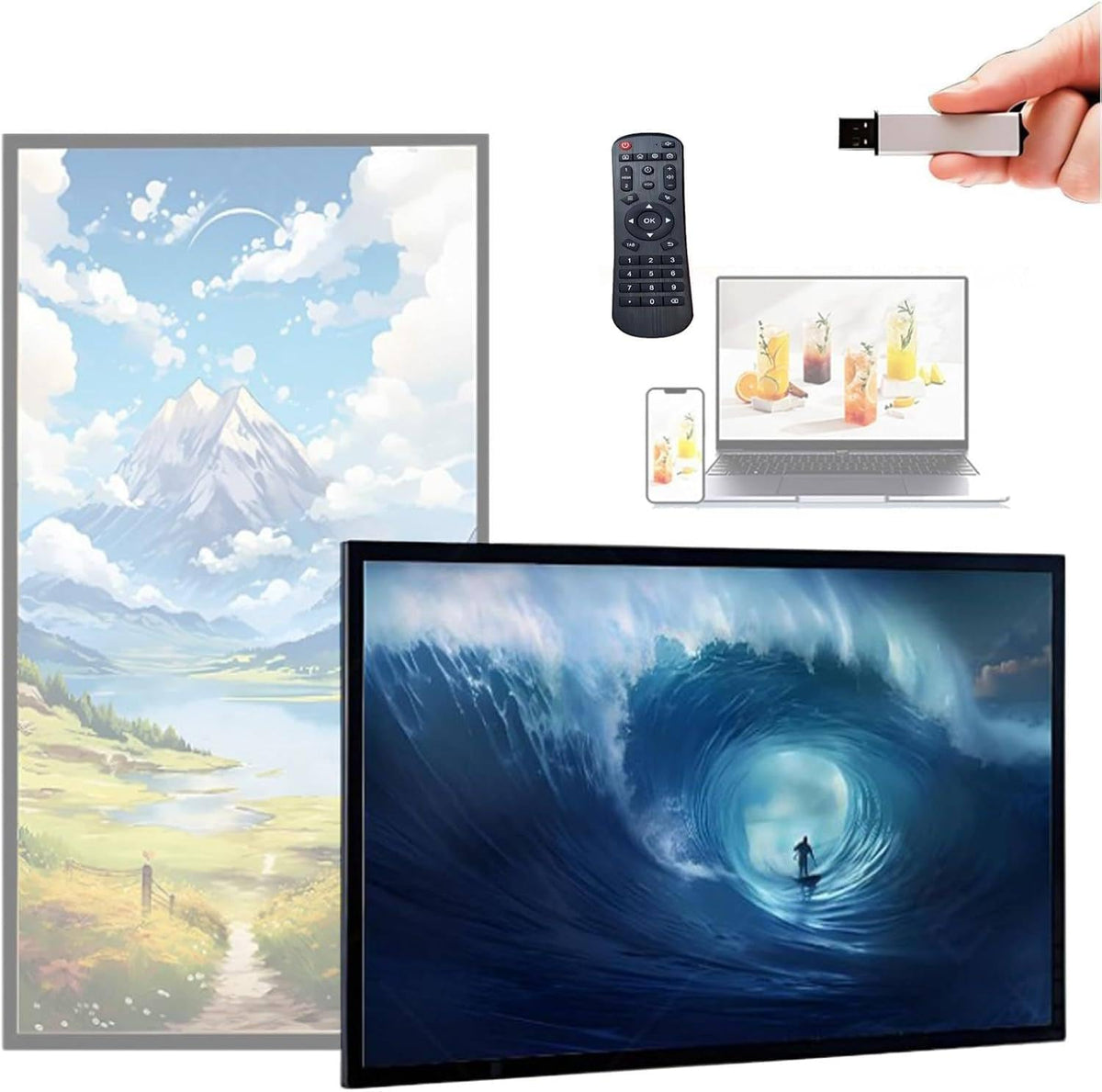FHD Digital-Signage-Display, Schwarz, LCD IPS Digitales Werbedisplay mit Android, USB/HDMI/WiFi, Advertising Display