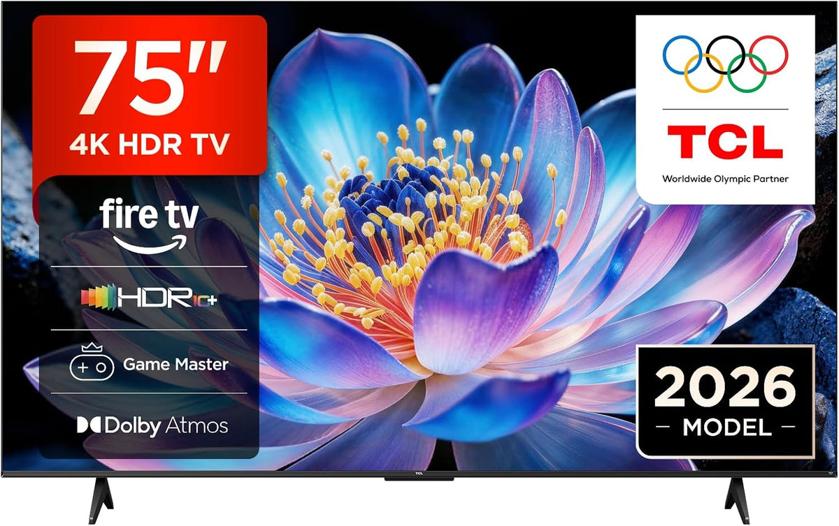 TCL Fernseher, 75 Zoll, Schwarz, Smart TV, 75V6D, 4K UHD, Smart TV, Fire TV, HDR10+, Dolby Atmos, DTS:X, Game Master