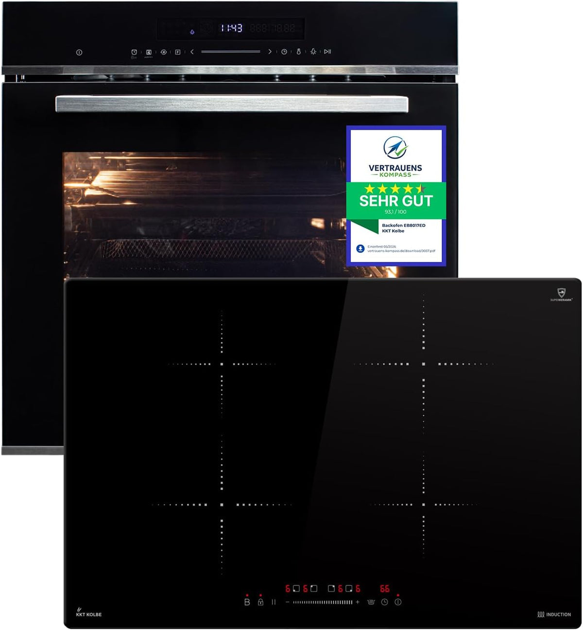 KKT Backofen, 7000 W, Schwarz, KOLBE Herdset SET8017IH877RL, und Induktionskochfeld