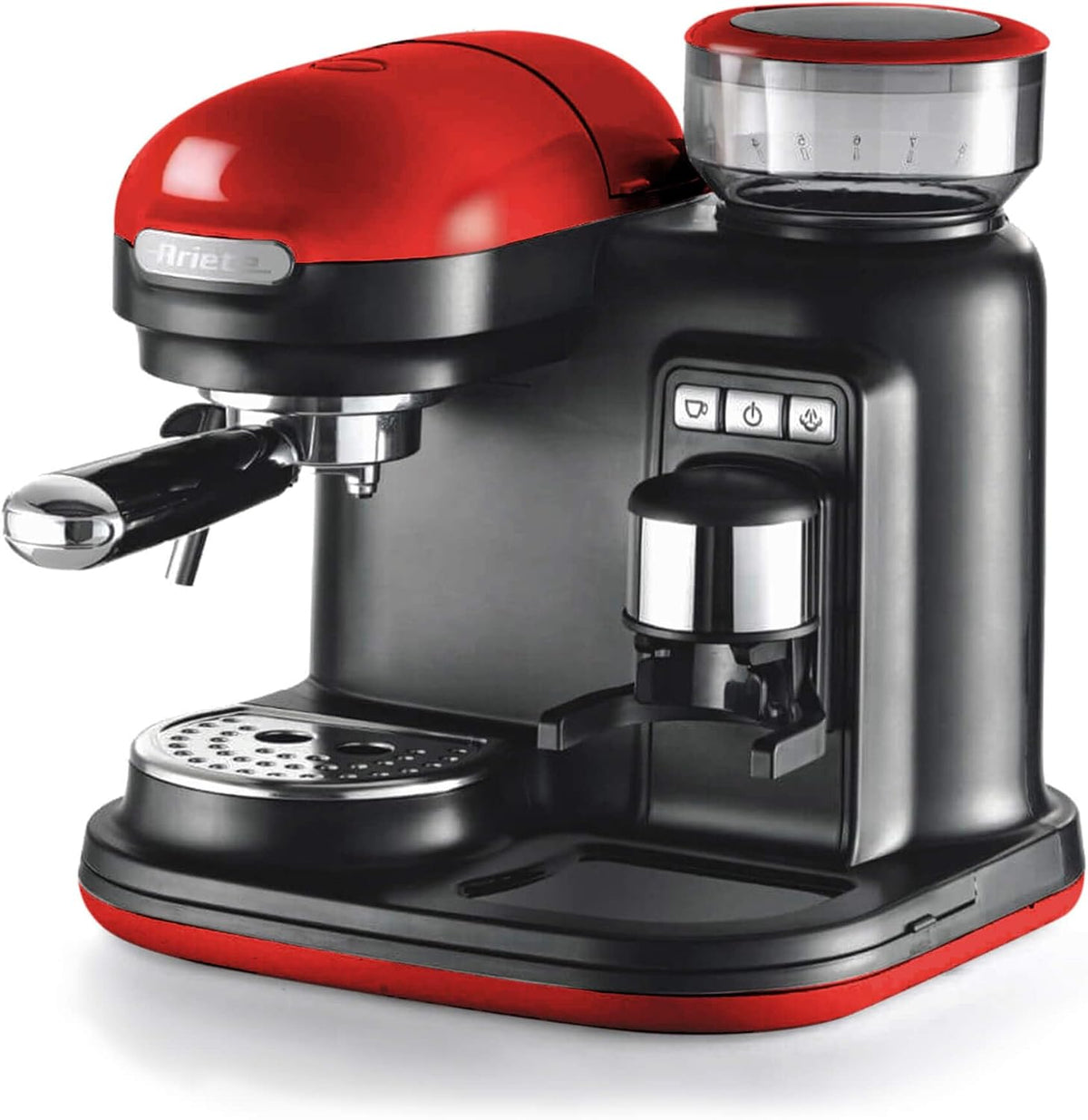 Ariete Kaffeemaschine, Rot, Espressomaschine mit Kaffeemühle Moderna 1318, Authentischer Kaffee, Filter für 1 oder 2 Tassen