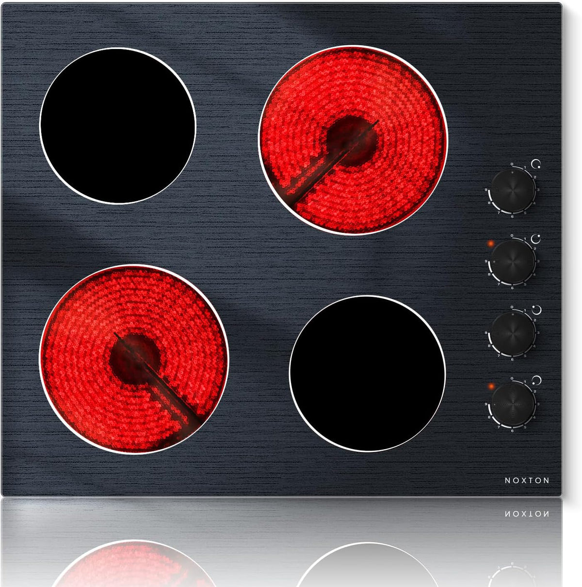 Keramikochfeld Kochfeld, 6000 W, 60 cm, Schwarz, 4 Platten mit Knopfsteuerung, Glaskeramik