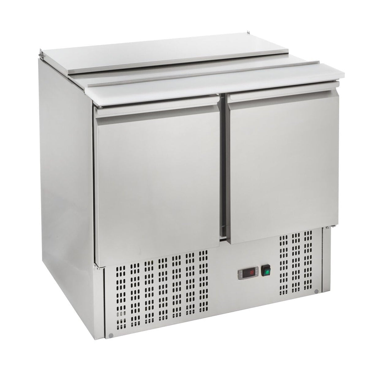 GastroHero Saladette 900, 240 L, Silber, 2 Türen, 2 Böden, Edelstahl SH900