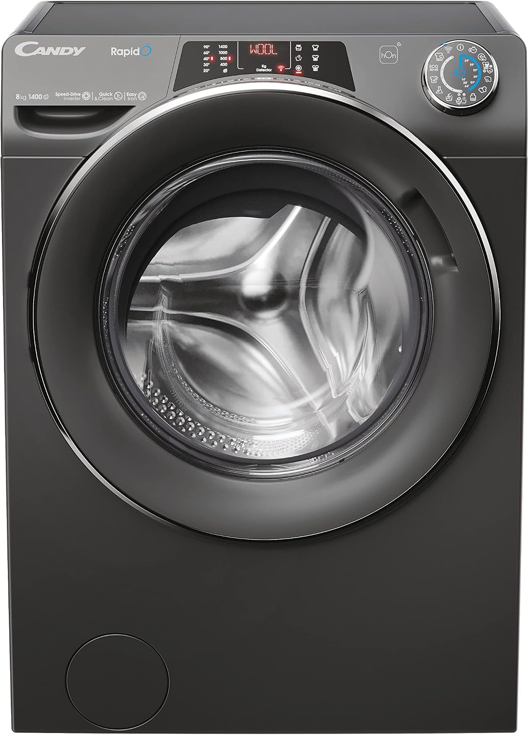 Candy Waschmaschine, 76 dB, 8 kg, Anthrazit, RapidO RO1484DWMCRT/1-S, 1400 U/min, Smart-Text-Display, WLAN, Snap & Wash