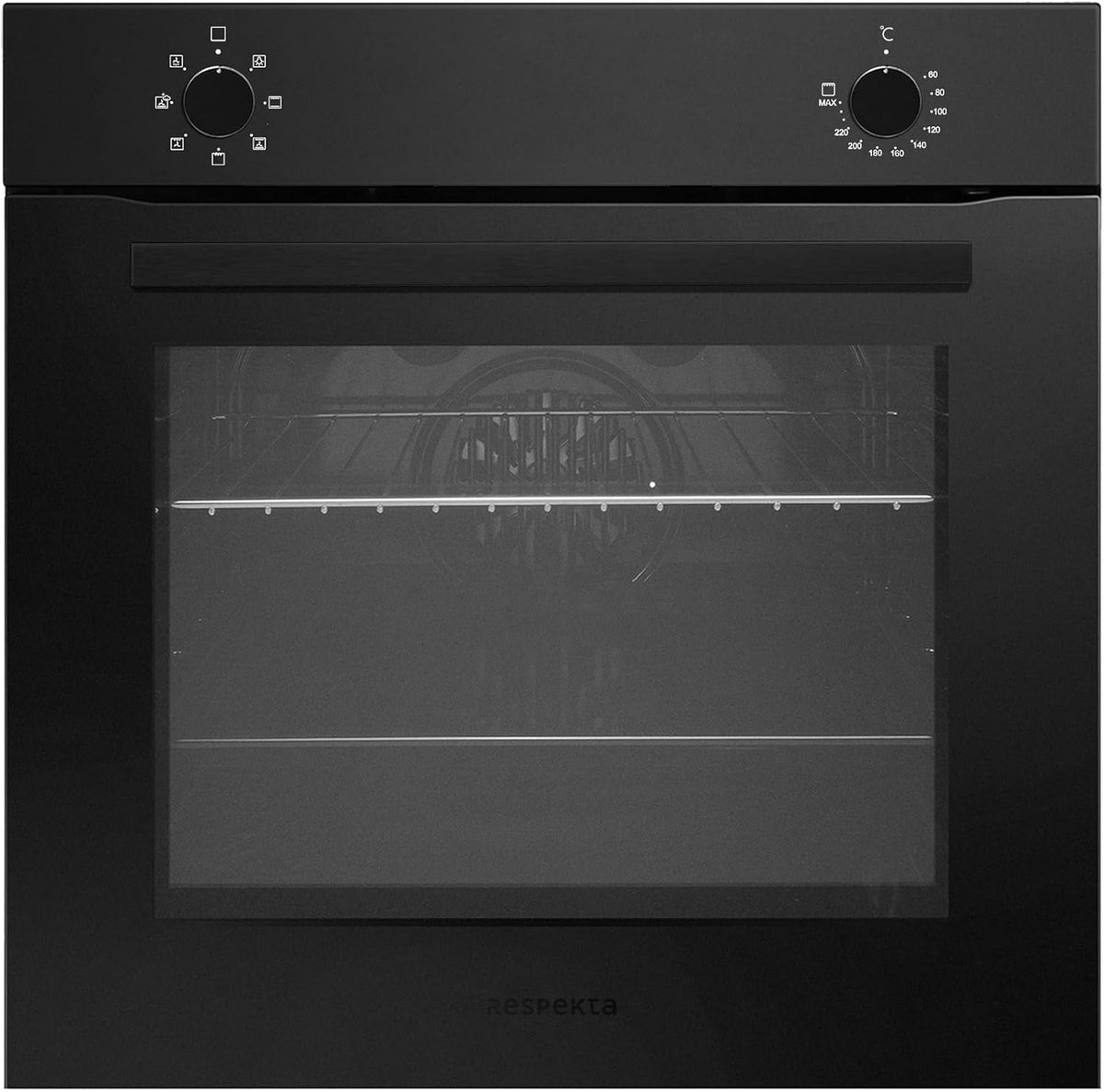 Respekta Backofen, 72 Liter, Schwarz/Silber, Einbau autark in matt-schwarzem Design AB121MS-26 /
