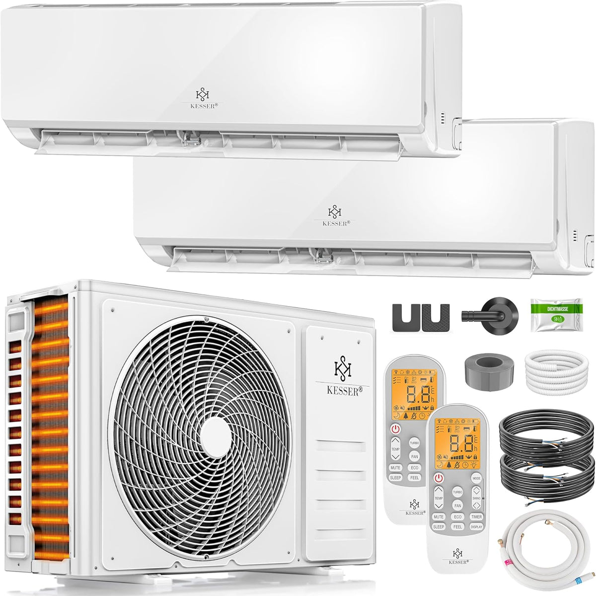KESSER® Split-Klimaanlage, Weiß, Multisplit Klimaanlage 2 Innengeräte, 18000 BTU, Split Klimagerät Set mit WiFi/App