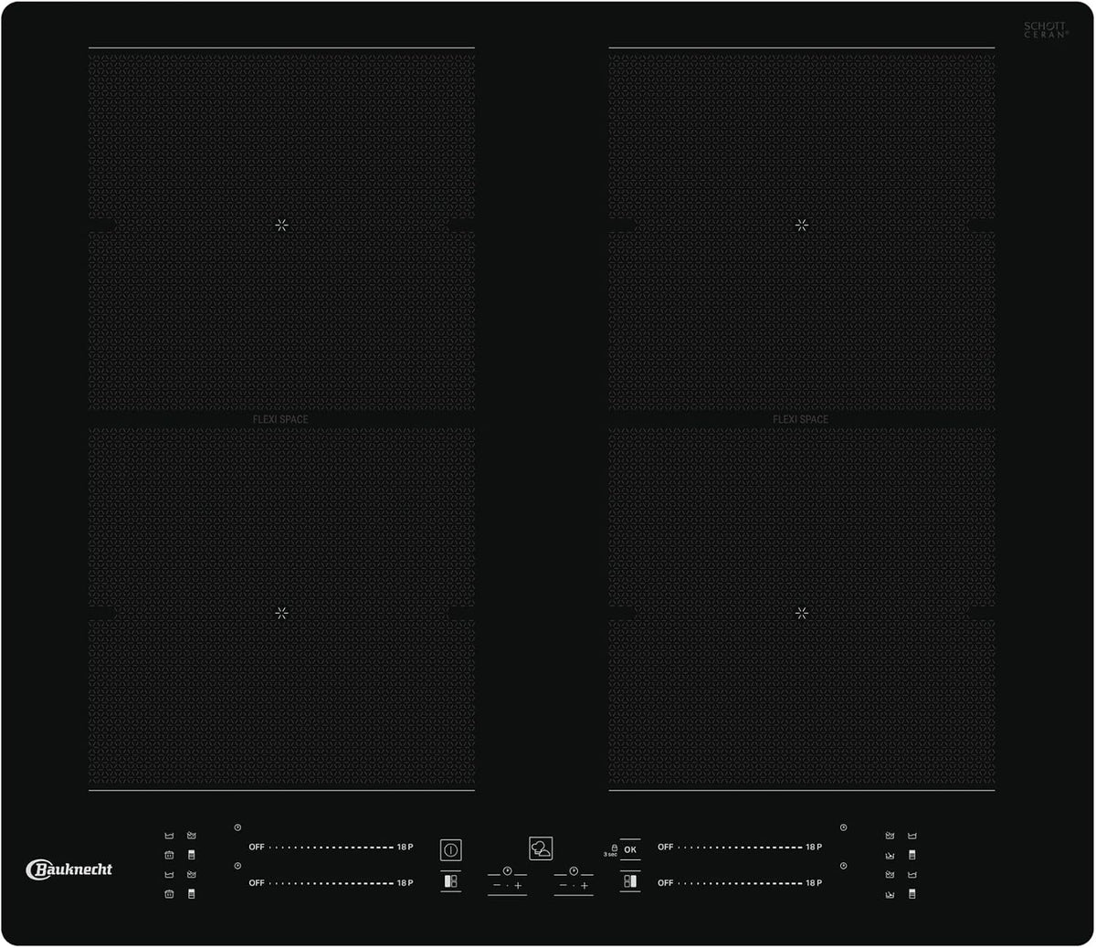 Bauknecht Kochfeld, Schwarz, BS 1260F NE Induktions- mit Flexiblen Kochzonen, 4 Automatik-Funktionen, Touch Control mit Slider-Funktion