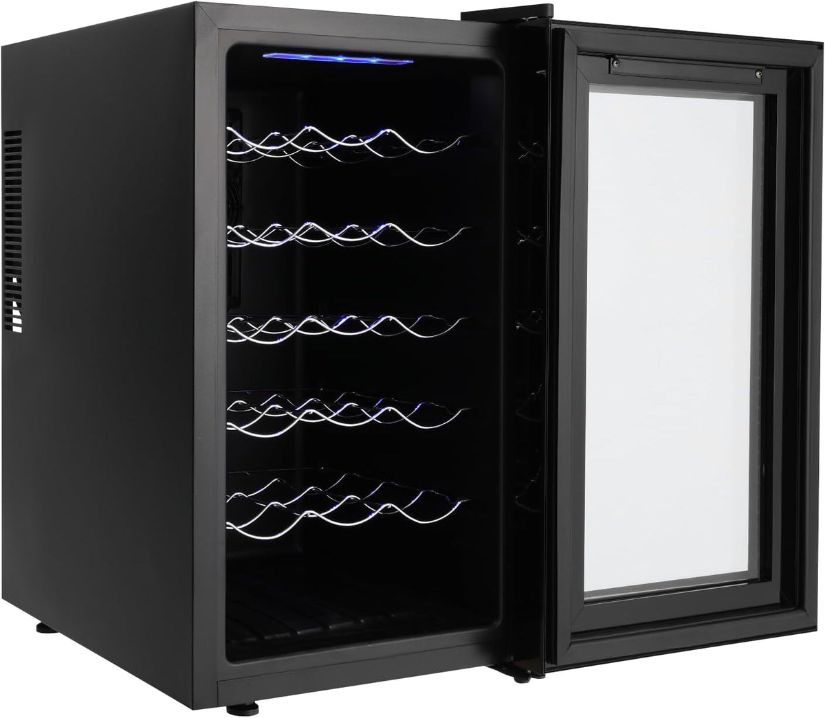 Weinkühlschrank, 46 L / 10,12 gal, Kaltwalzblech, Kunststoff, Gehärtetes Glas, Eisen, Schwarz